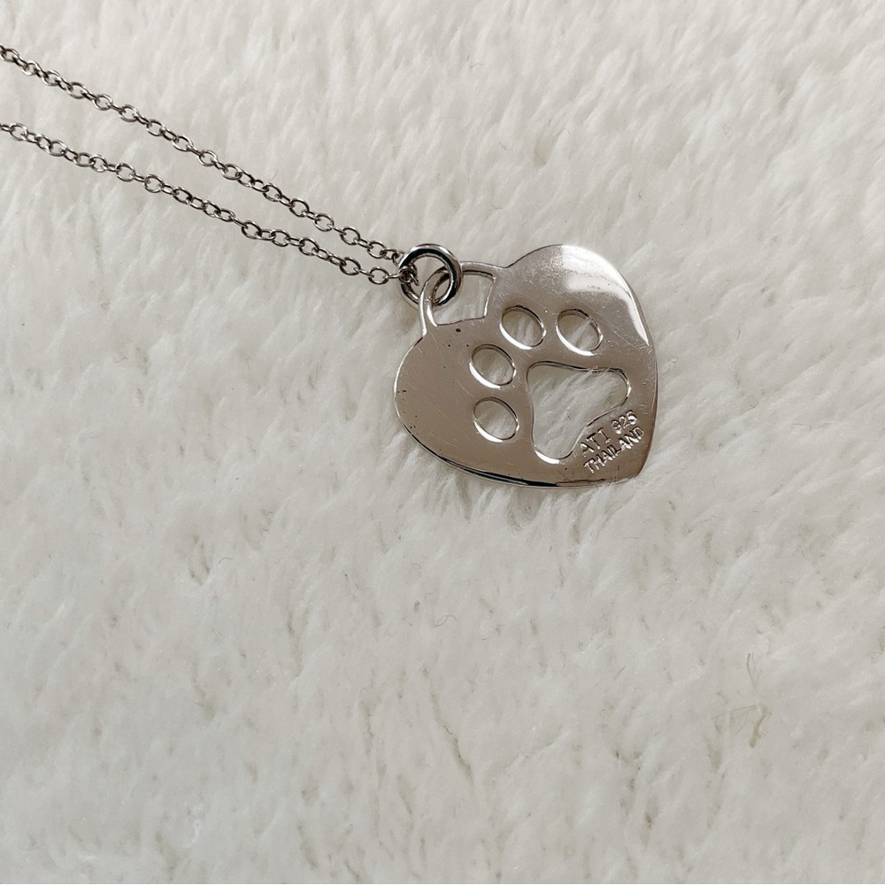 Sterling Silver 925 Paw Print Heart Necklace Dog Cat Lover Pet Memorial Gift 18” - Picture 6 of 14
